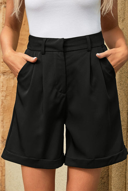 Pleated High Waist Shorts with Pockets-Teresa&#39;s Fashionista LLC