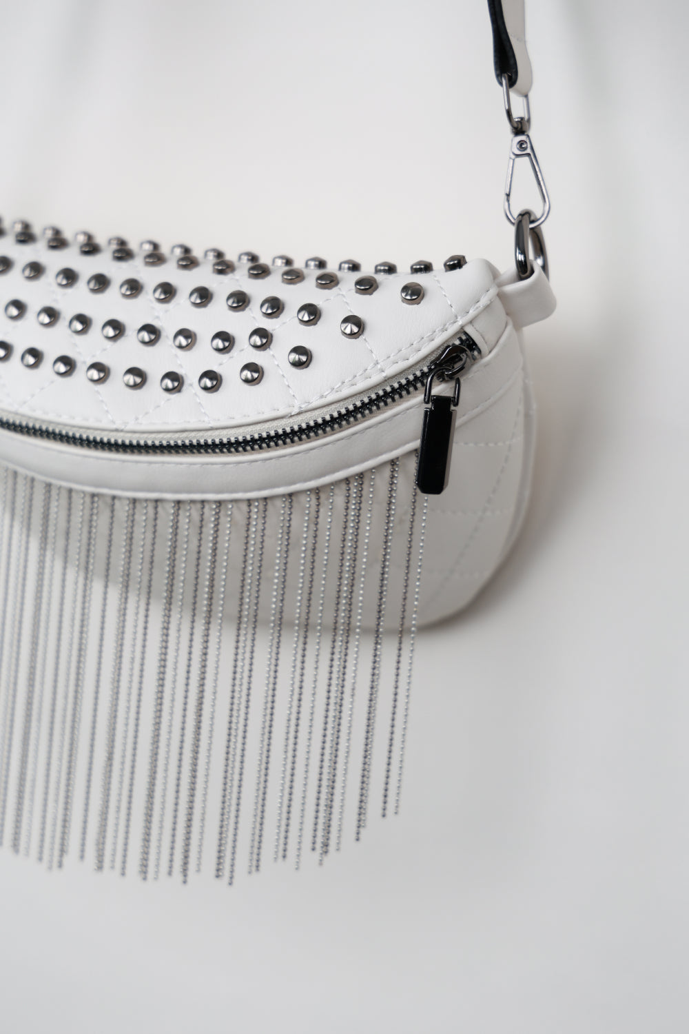 PU Leather Studded Sling Bag with Fringes-Teresa&#39;s Fashionista LLC