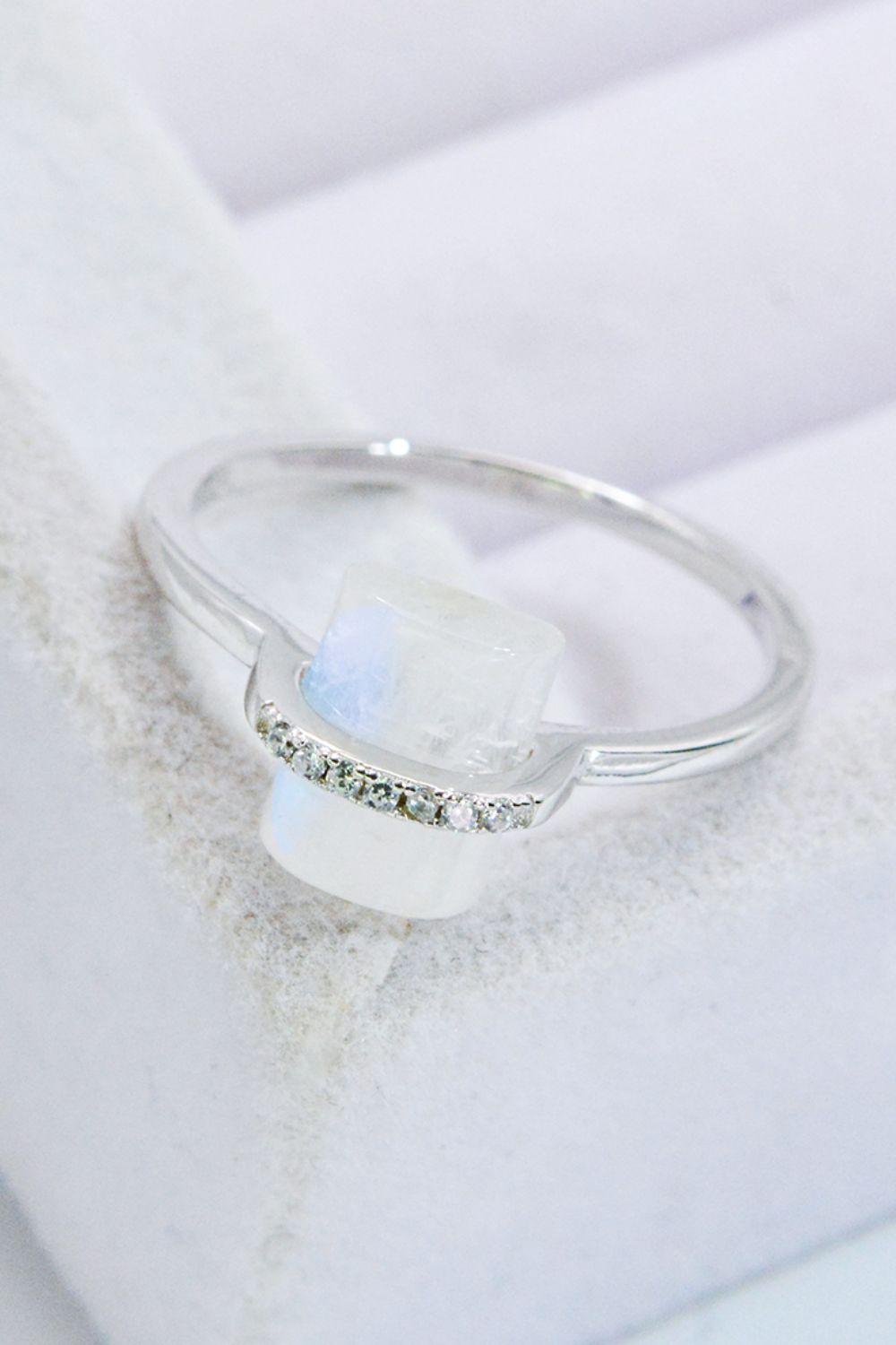 Natural Moonstone Platinum-Plated Ring-Teresa&#39;s Fashionista LLC