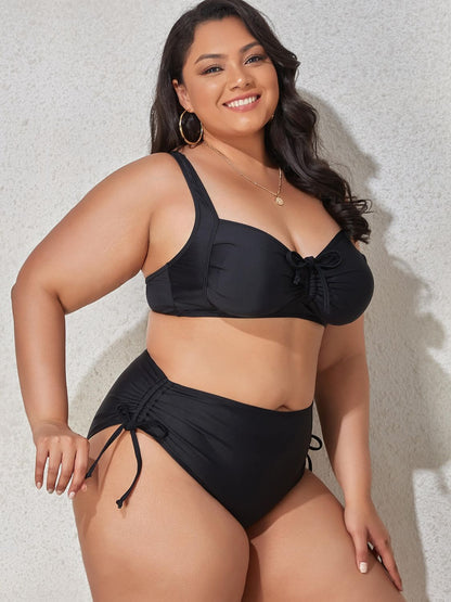 Plus Size Printed Drawstring Detail Bikini Set-Teresa&#39;s Fashionista LLC