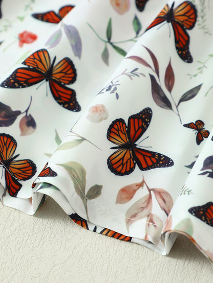 Butterfly Print Bow Detail Dress-Teresa&#39;s Fashionista LLC