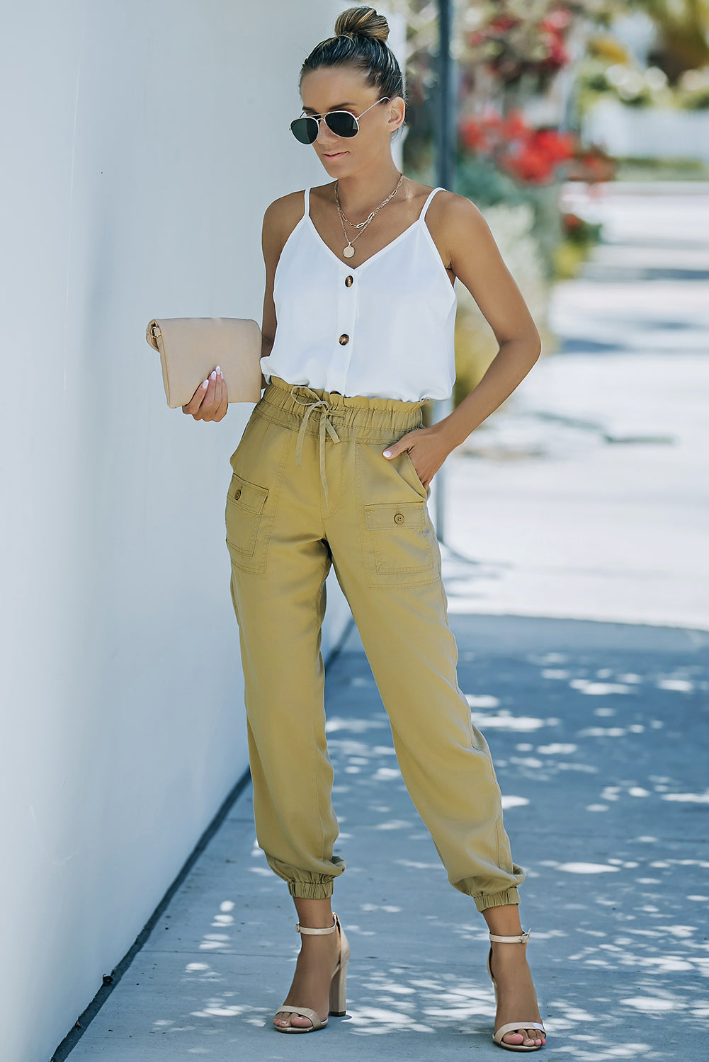 Paperbag Waist Joggers with Pockets-Teresa&#39;s Fashionista LLC