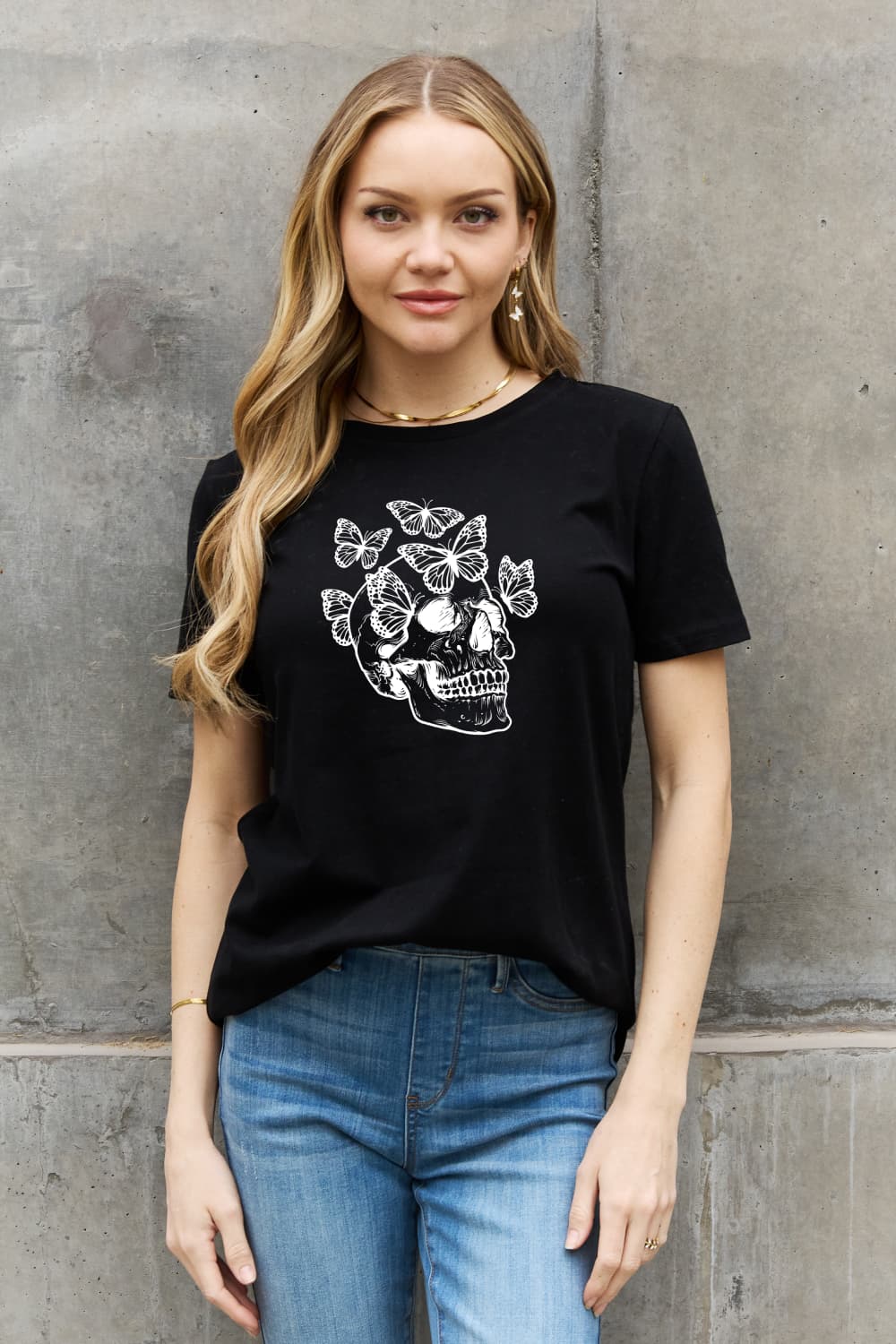 Simply Love Full Size Butterfly Skull Graphic Cotton Tee-Teresa&#39;s Fashionista LLC