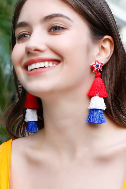 Beaded Star Tassel Dangle Earrings-Teresa&#39;s Fashionista LLC