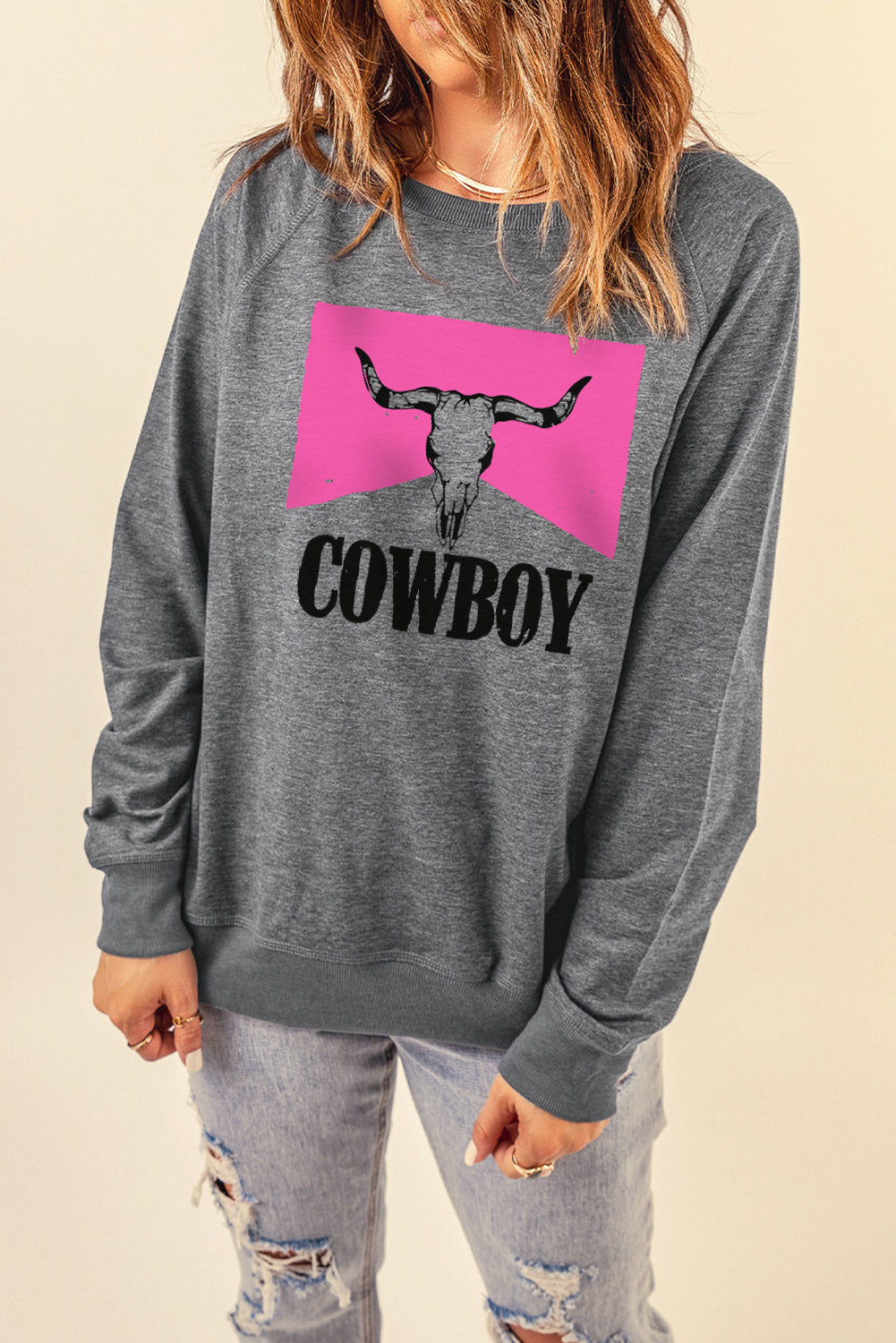 COWBOY Bull Graphic Sweatshirt-Teresa&#39;s Fashionista LLC