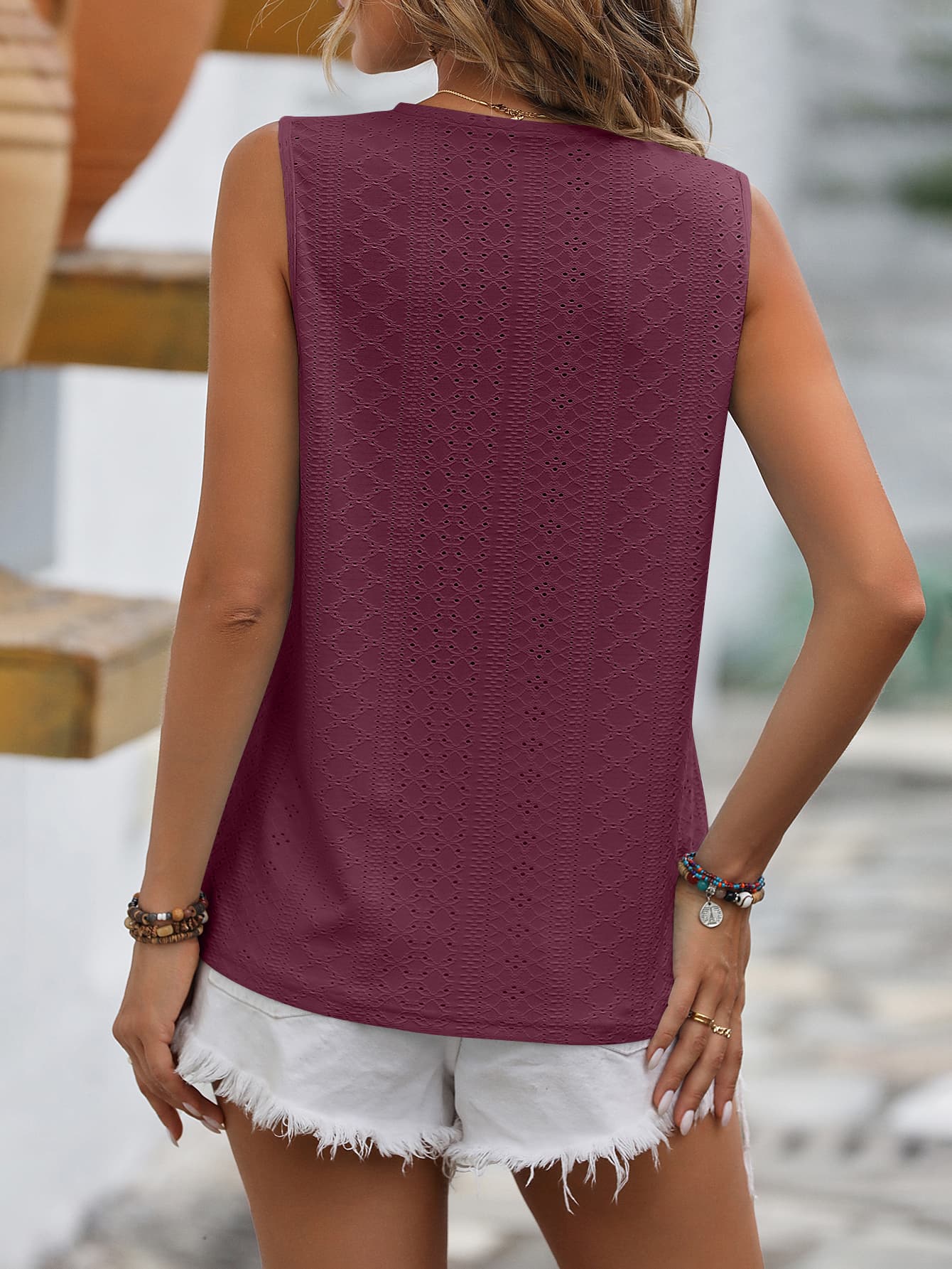 Spliced Lace V-Neck Sleeveless Tank-Teresa&#39;s Fashionista LLC