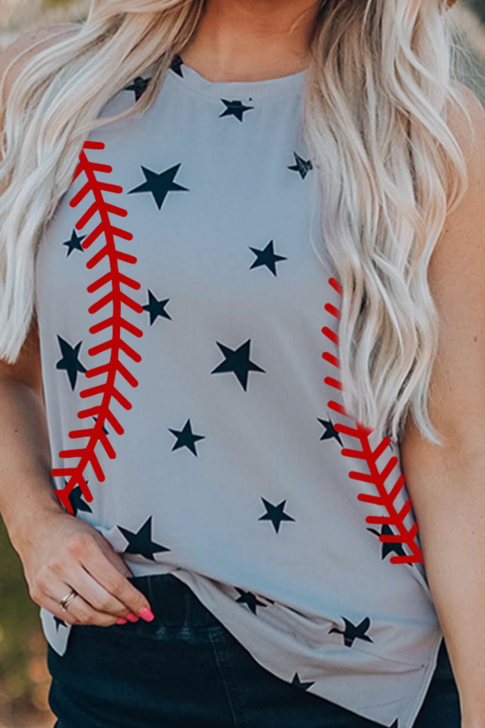 Star Print Slit Tank-Teresa&#39;s Fashionista LLC