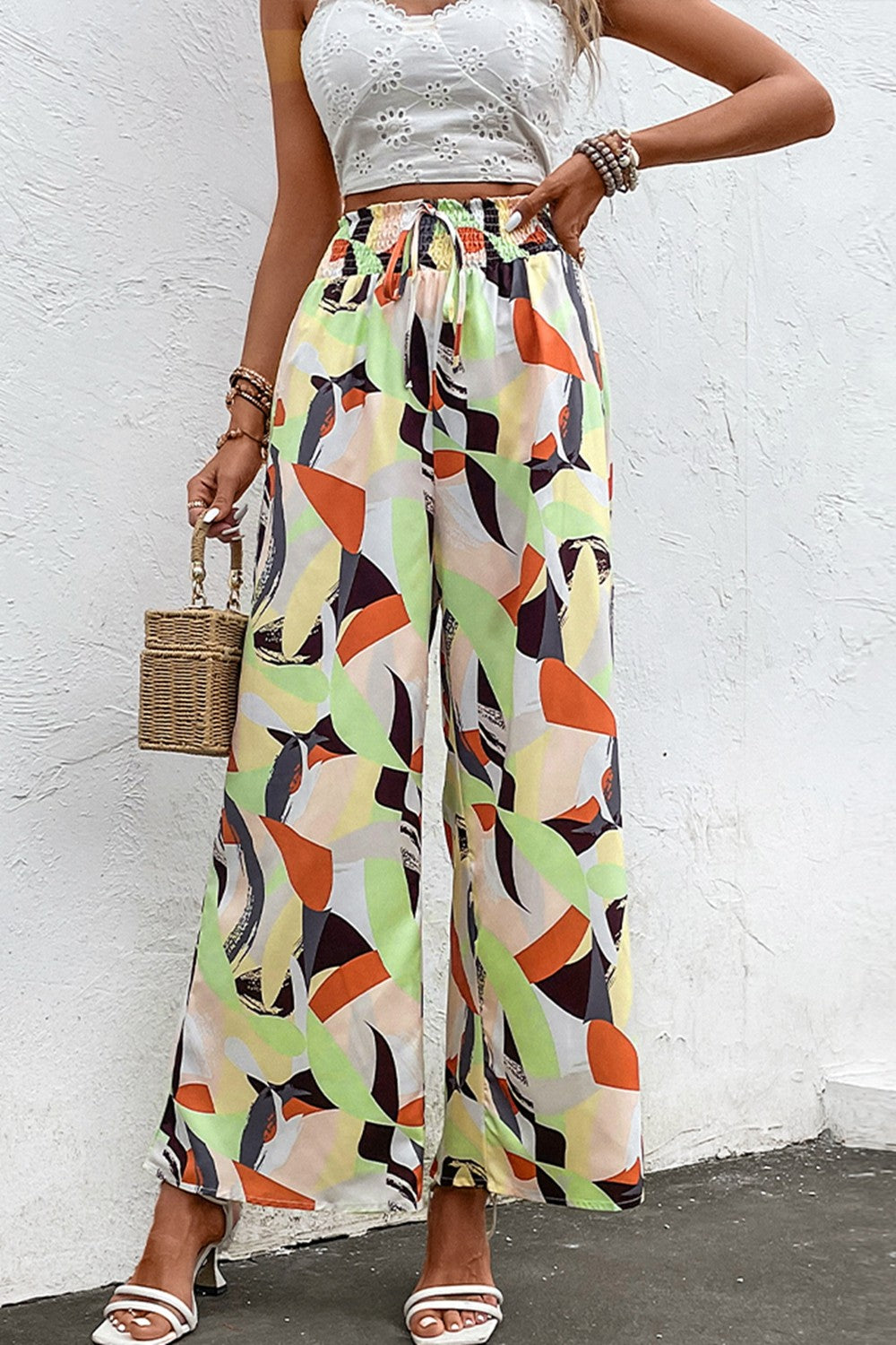 Printed Smocked Waist Wide Leg Pants-Teresa&#39;s Fashionista LLC