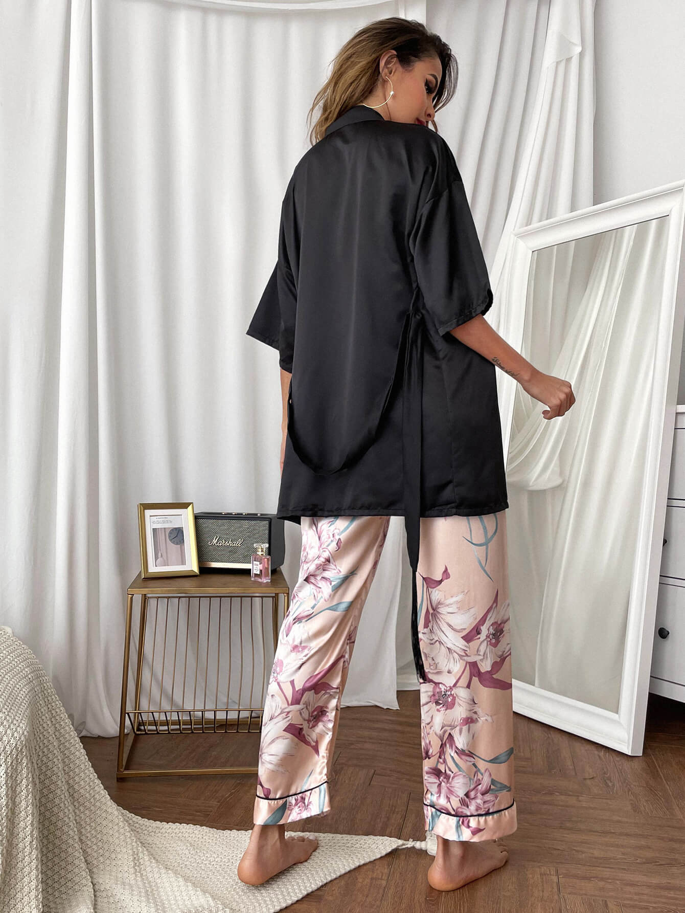 Cami, Robe, and Printed Pants Pajama Set-Teresa&#39;s Fashionista LLC