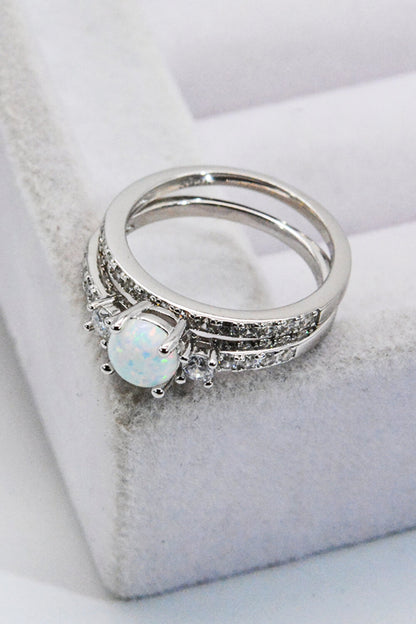 925 Sterling Silver Opal Split Shank Ring-Teresa&#39;s Fashionista LLC