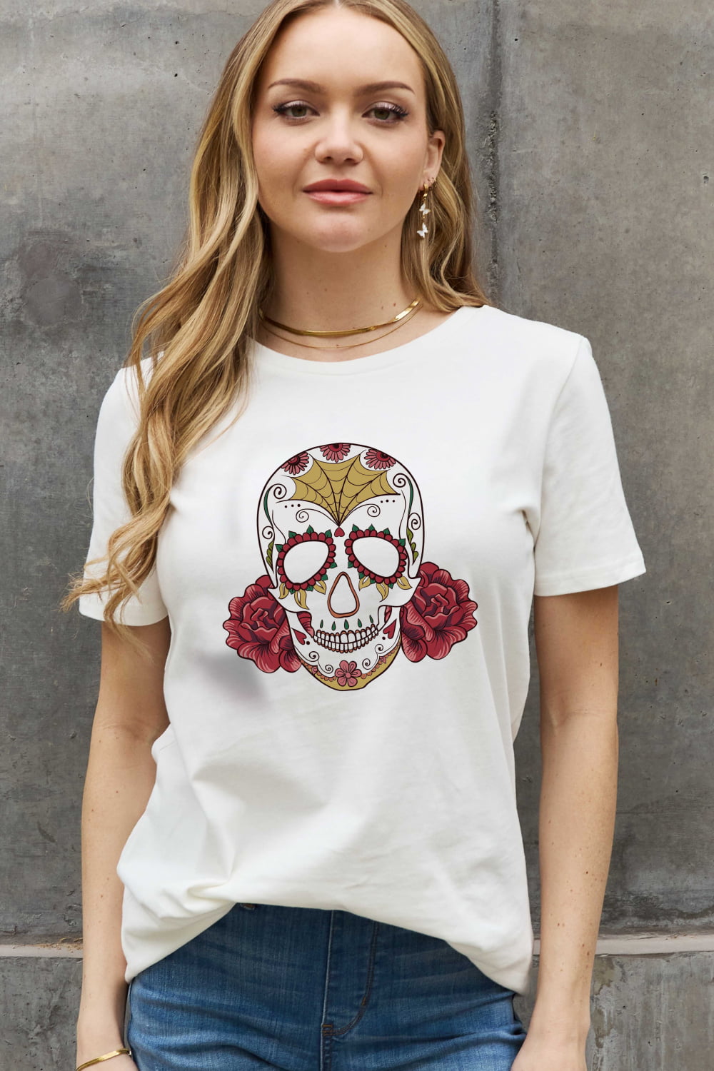 Simply Love Full Size Skull Graphic Cotton Tee-Teresa&#39;s Fashionista LLC