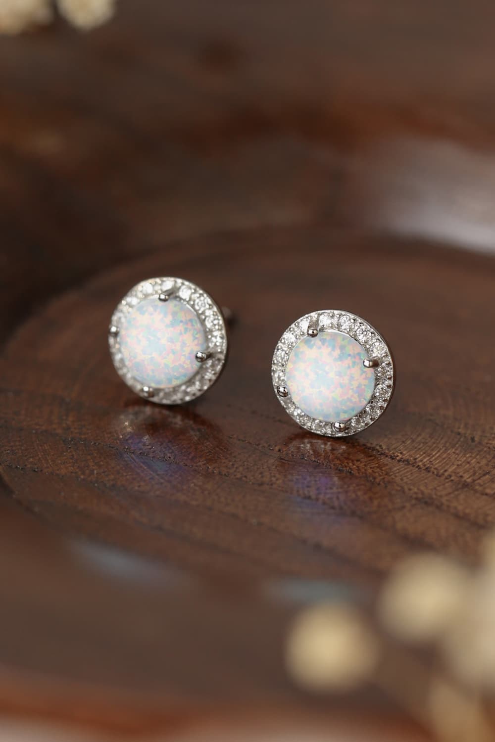 925 Sterling Silver Platinum-Plated Opal Round Stud Earrings-Teresa&#39;s Fashionista LLC