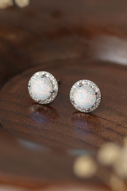 925 Sterling Silver Platinum-Plated Opal Round Stud Earrings-Teresa&#39;s Fashionista LLC