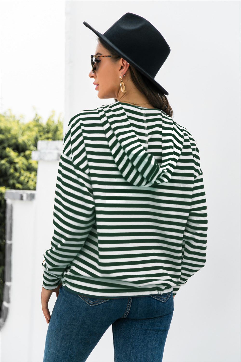 Striped Half-Button Dropped Shoulder Hoodie-Teresa&#39;s Fashionista LLC