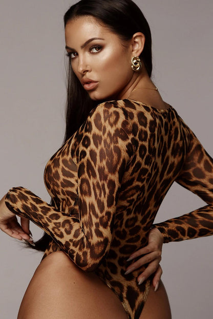 Scoop Neck Cheetah Mesh Bodysuit-Teresa&#39;s Fashionista LLC