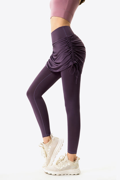 Drawstring Ruched Faux Layered Yoga Leggings-Teresa&#39;s Fashionista LLC