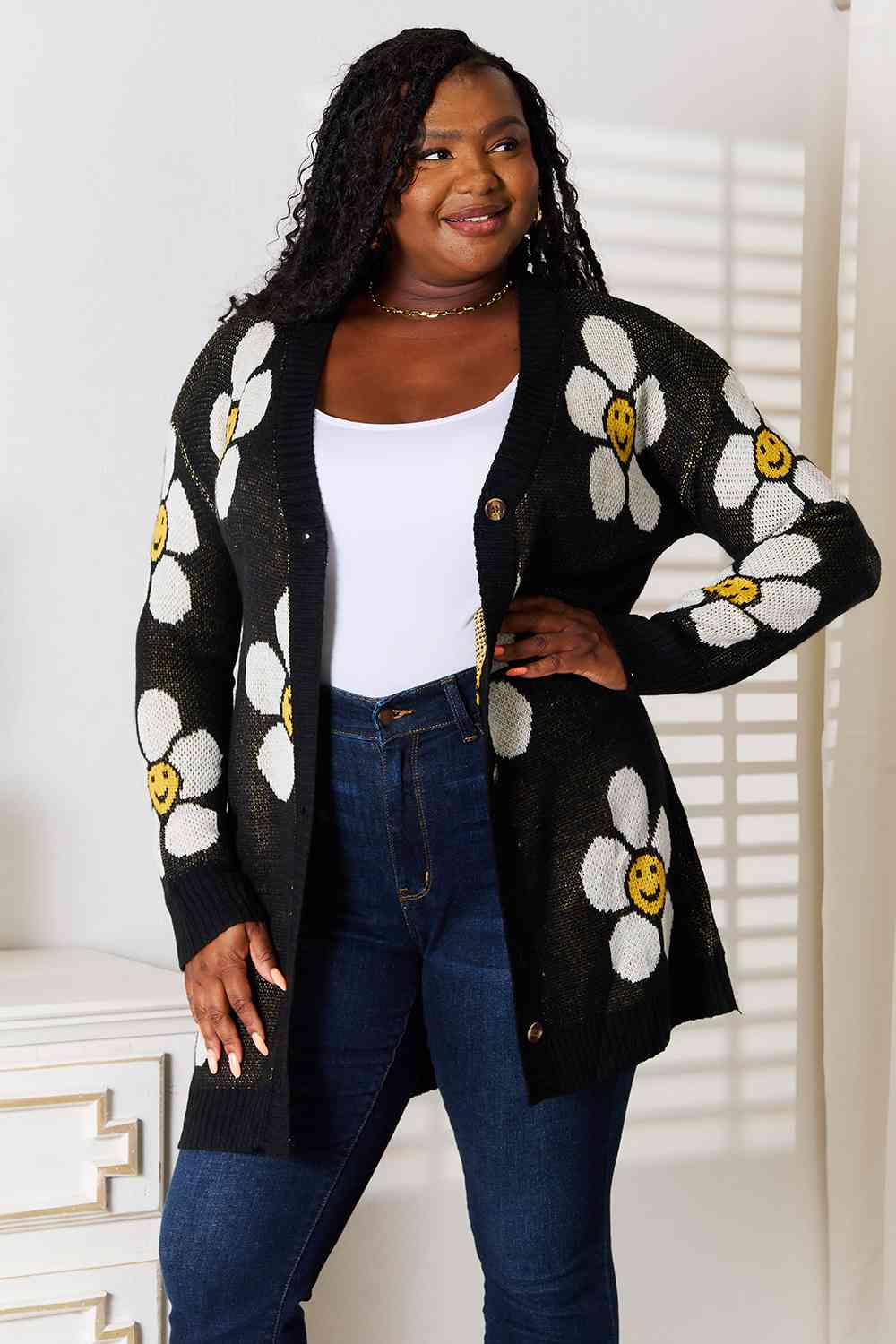 Double Take Floral Button Down Longline Cardigan-Teresa&#39;s Fashionista LLC