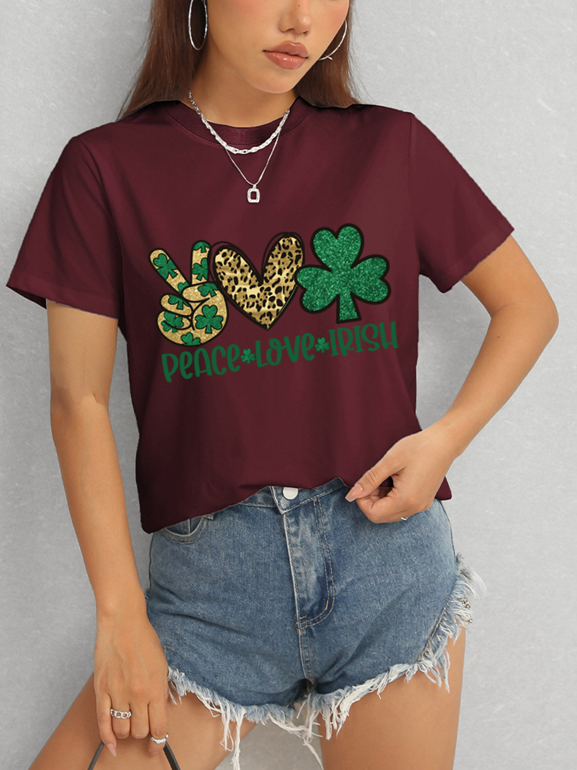 PEACE LOVE IRISH Round Neck Short Sleeve T-Shirt-Teresa&#39;s Fashionista LLC