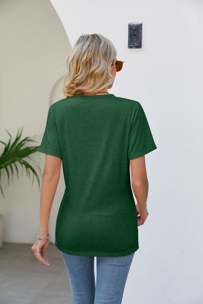 V-Neck Crisscross Short Sleeve Tee-Teresa&#39;s Fashionista LLC