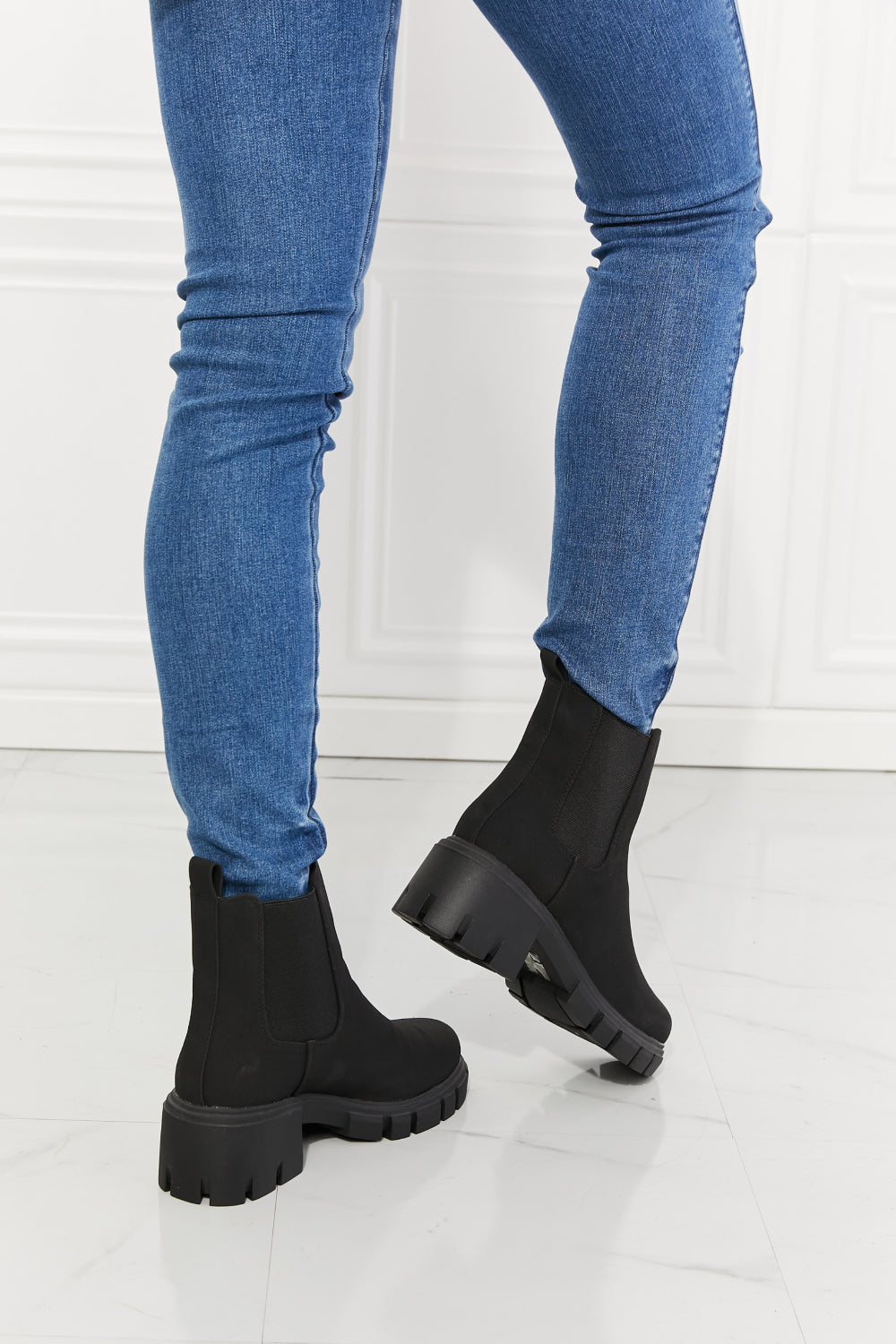 MMShoes Work For It Matte Lug Sole Chelsea Boots in Black-Teresa&#39;s Fashionista LLC