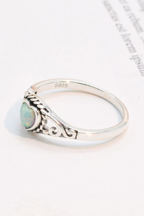 925 Sterling Silver Heart-Shape Opal Ring-Teresa&#39;s Fashionista LLC