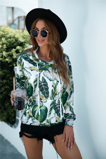 Printed Dropped Shoulder Hoodie-Teresa&#39;s Fashionista LLC