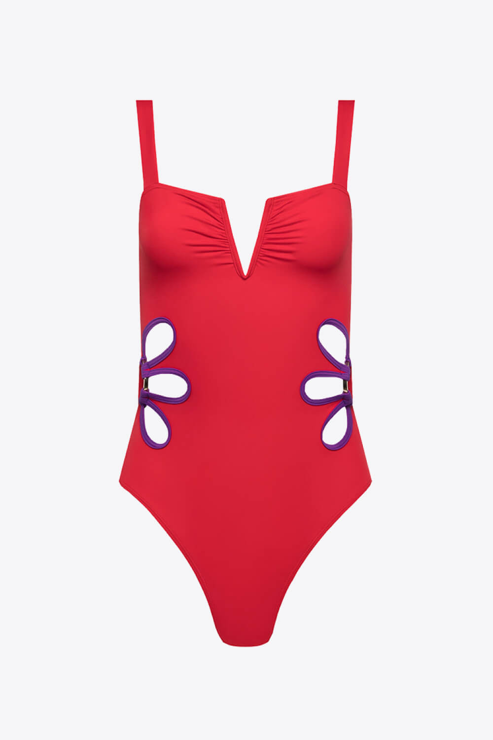 Contrast Trim Cutout Notched Neck One-Piece Swimsuit-Teresa&#39;s Fashionista LLC