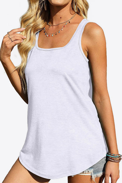 Curved Hem Square Neck Tank-Teresa&#39;s Fashionista LLC