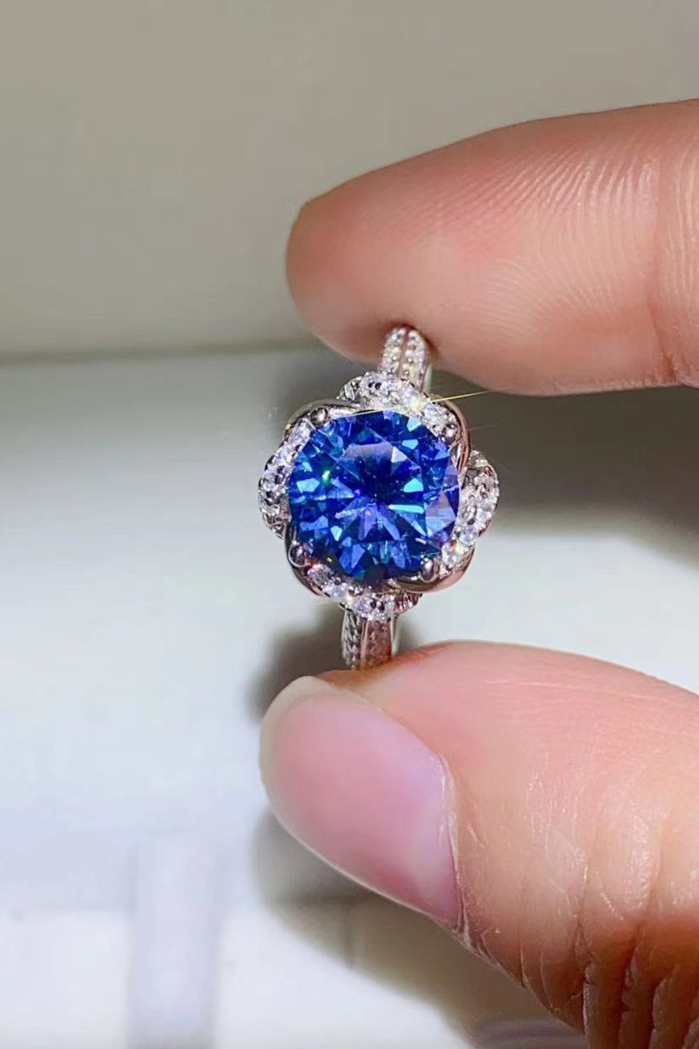 2 Carat Cobalt Blue Moissanite 925 Sterling Silver Ring-Teresa&#39;s Fashionista LLC