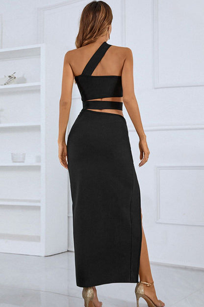 One-Shoulder Cutout Front Split Maxi Dress-Teresa&#39;s Fashionista LLC