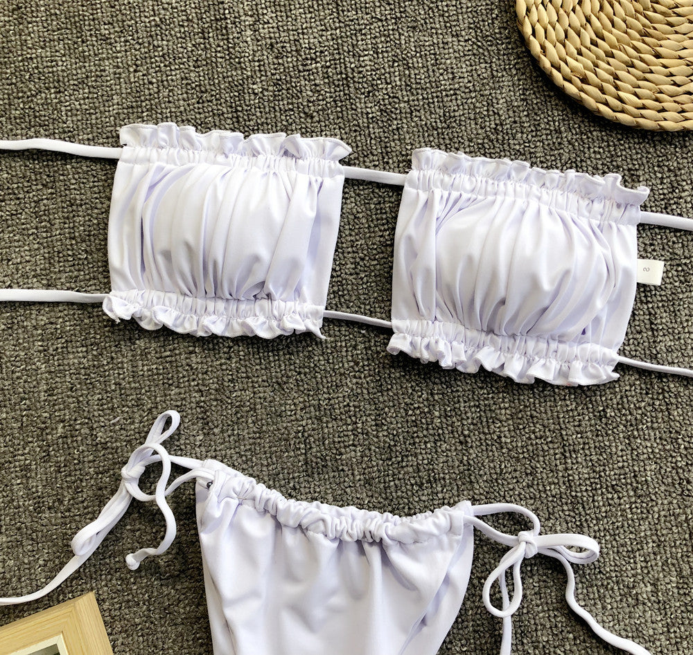 Frill Trim Ruched Bikini Set-Teresa&#39;s Fashionista LLC