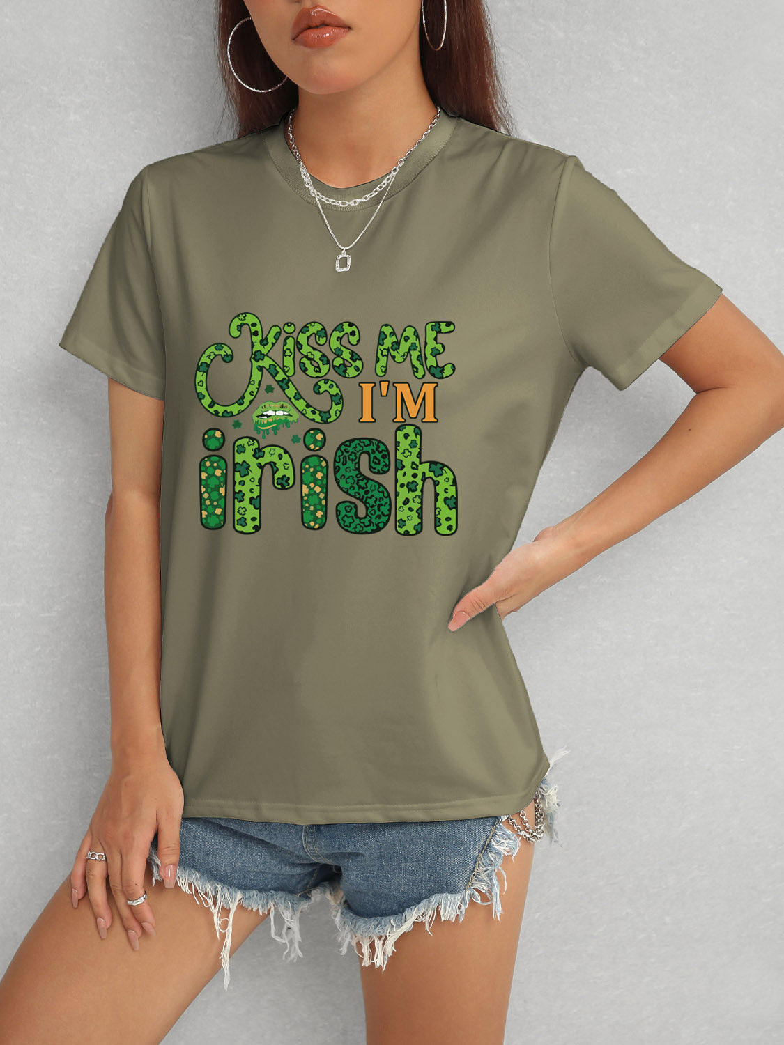 KISS ME I'M IRISH Round Neck T-Shirt-Teresa&#39;s Fashionista LLC