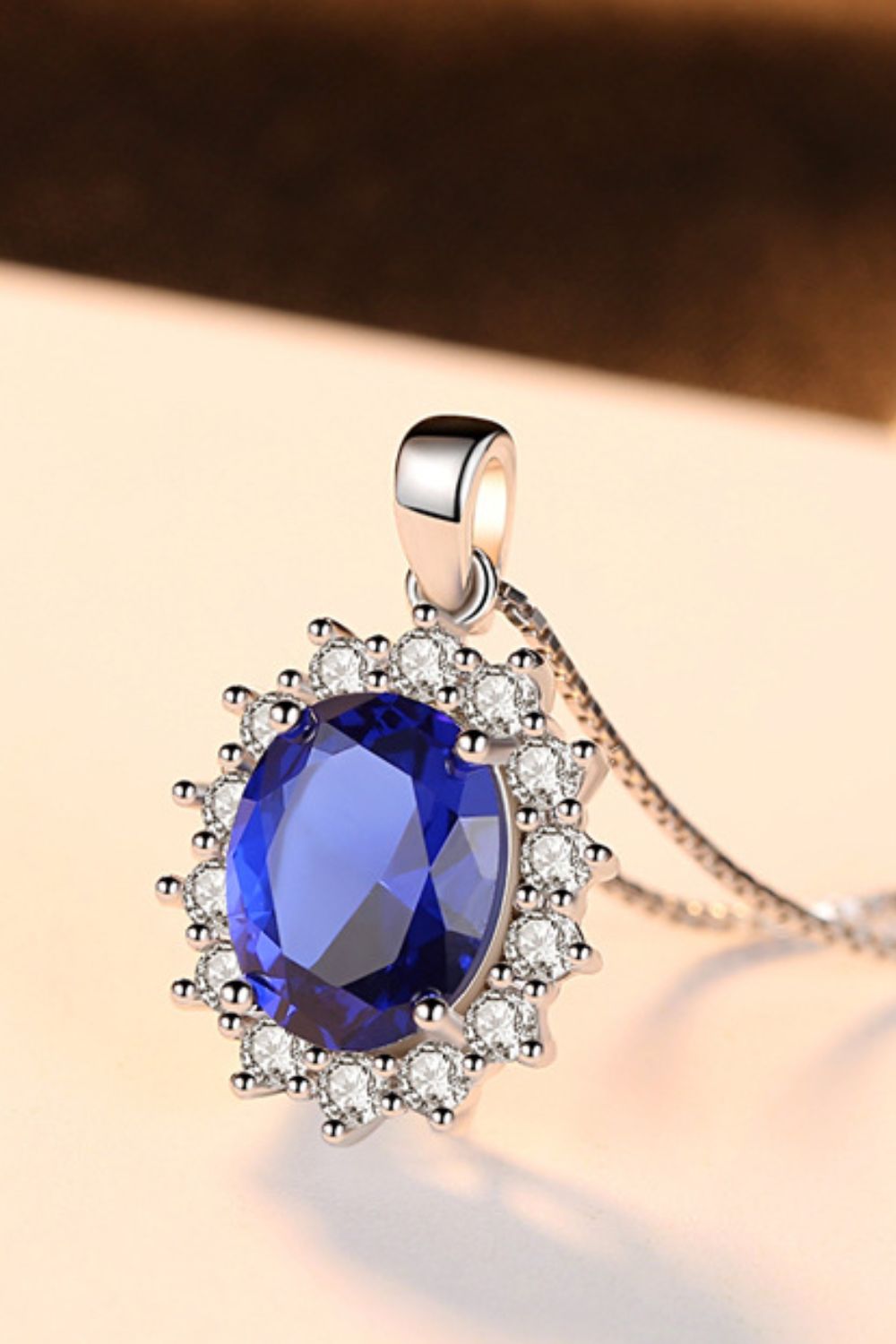 Synthetic Sapphire Pendant 925 Sterling Silver Necklace-Teresa&#39;s Fashionista LLC