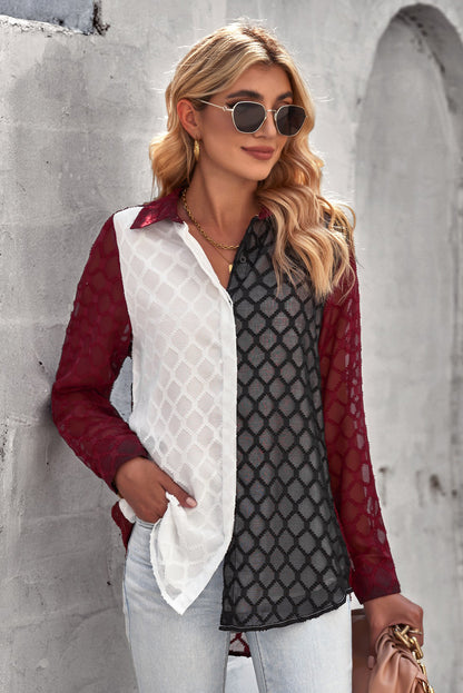 Curved Hem Button-Up Long Sleeve Shirt-Teresa&#39;s Fashionista LLC