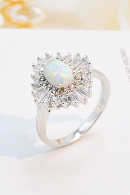 Modern 925 Sterling Silver Opal Halo Ring-Teresa&#39;s Fashionista LLC