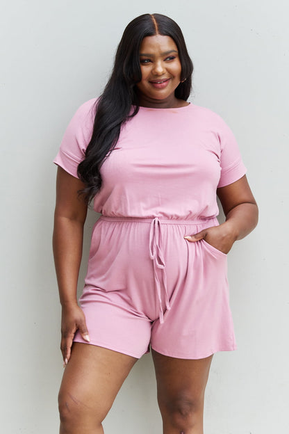 Zenana Chilled Out Full Size Short Sleeve Romper in Light Carnation Pink-Teresa&#39;s Fashionista LLC