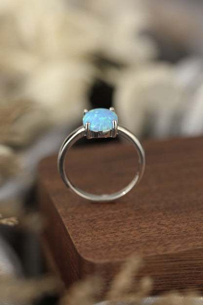 925 Sterling Silver Opal Solitaire Ring-Teresa&#39;s Fashionista LLC