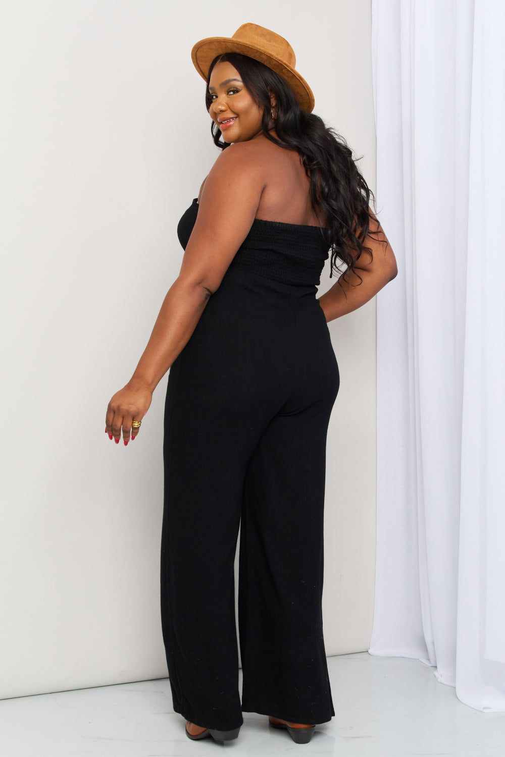 White Birch Full Size Halter Neck Wide Leg Jumpsuit with Pockets-Teresa&#39;s Fashionista LLC