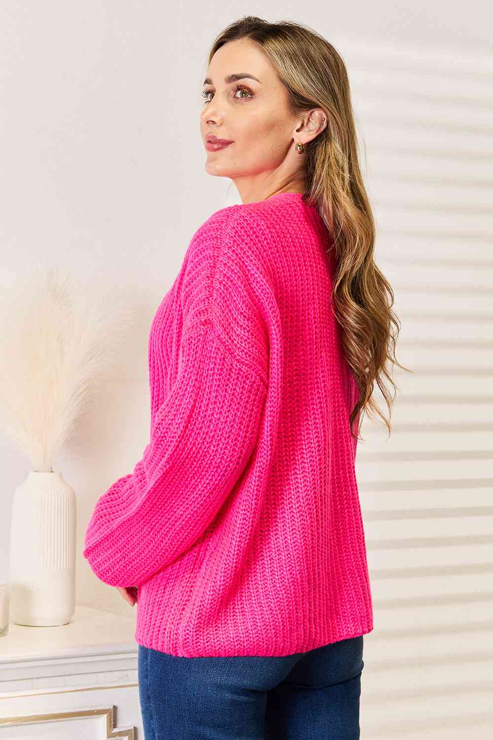 Woven Right Rib-Knit Open Front Drop Shoulder Cardigan-Teresa&#39;s Fashionista LLC