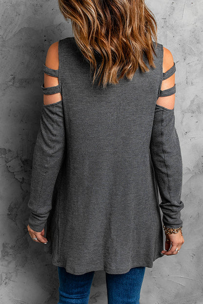 Cutout Waffle Knit Tunic Top-Teresa&#39;s Fashionista LLC