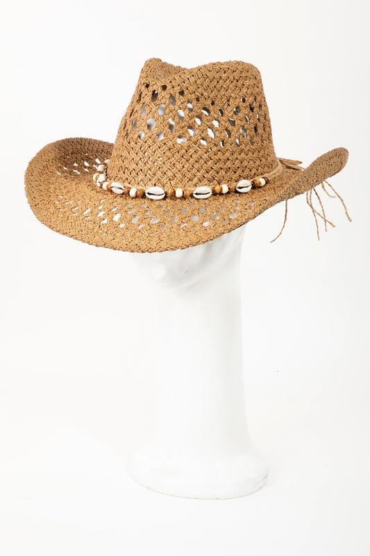 Fame Cowrie Shell Beaded String Straw Hat-Teresa&#39;s Fashionista LLC