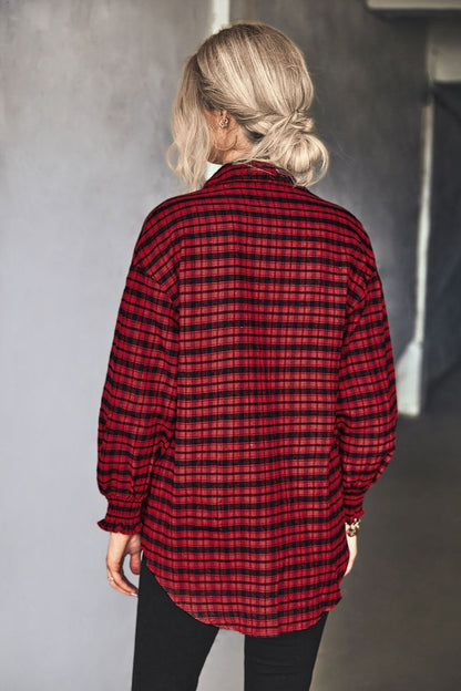 Plaid Button Front Dropped Shoulder Shirt-Teresa&#39;s Fashionista LLC