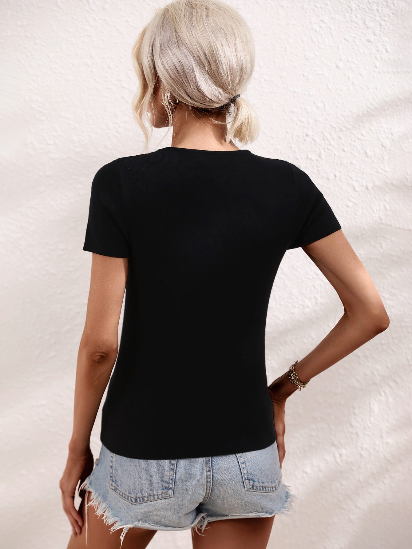 Cutout Round Neck Short Sleeve Knit Top-Teresa&#39;s Fashionista LLC