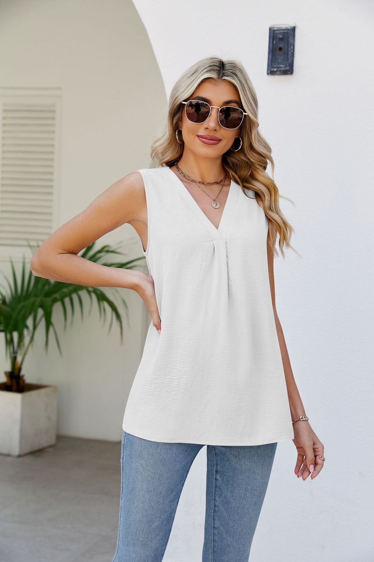 V-Neck Tunic Tank Top-Teresa&#39;s Fashionista LLC