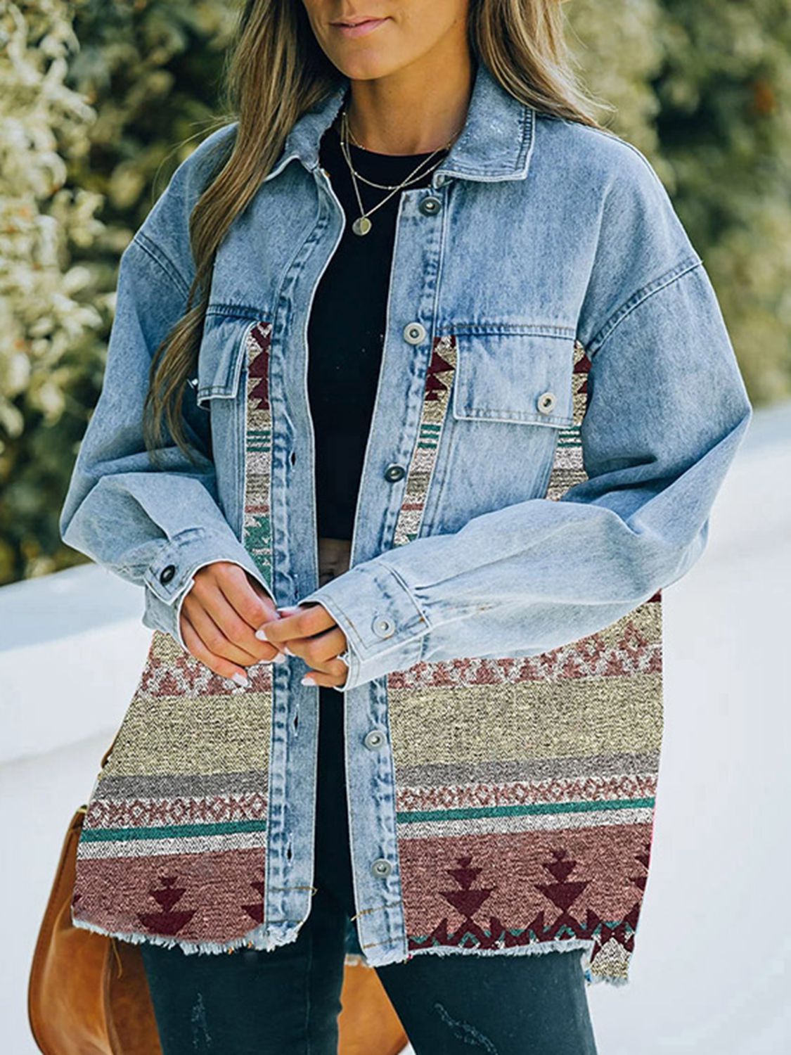 Collared Neck Dropped Shoulder Denim Jacket-Teresa&#39;s Fashionista LLC