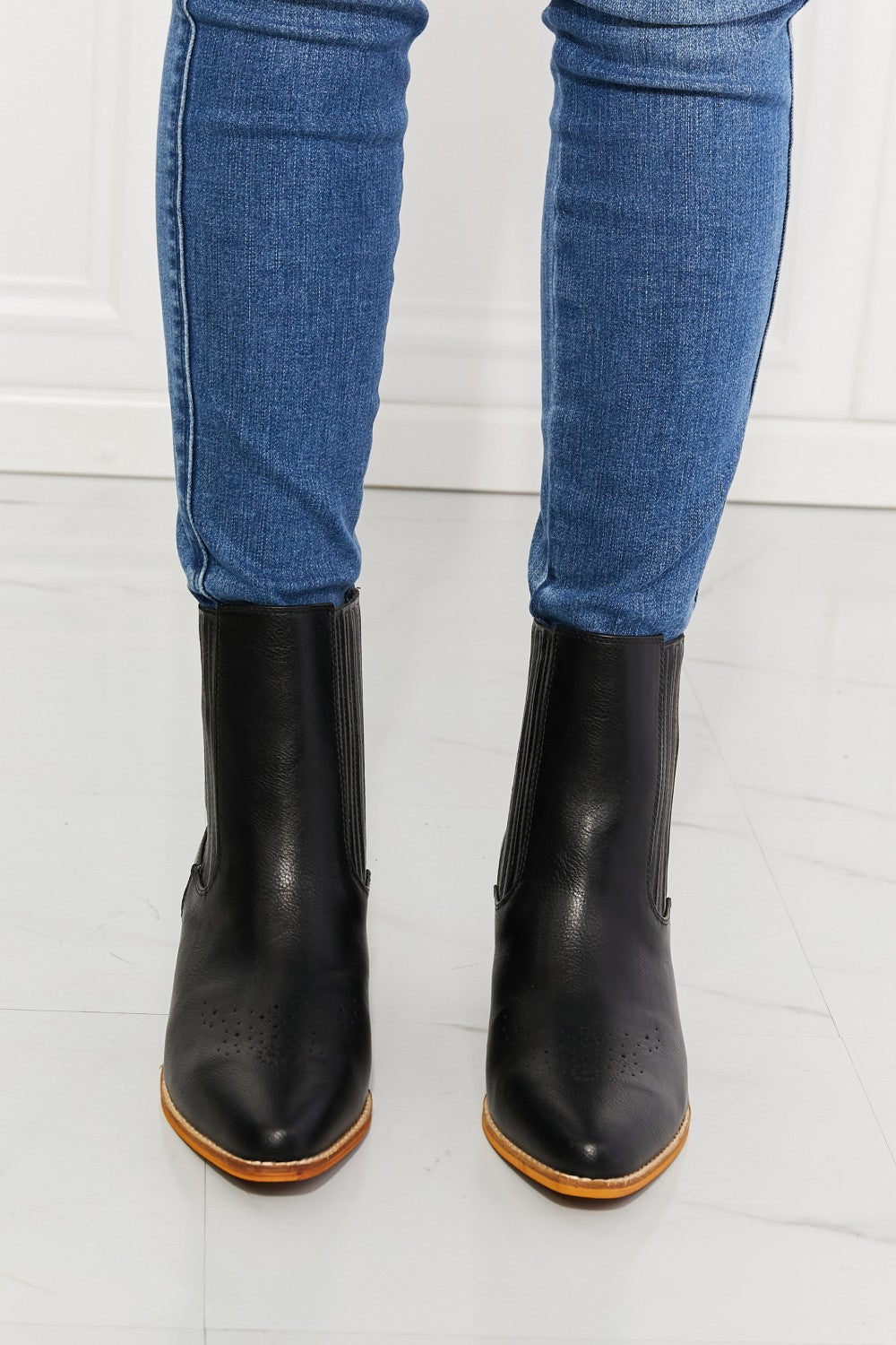 MMShoes Love the Journey Stacked Heel Chelsea Boot in Black-Teresa&#39;s Fashionista LLC