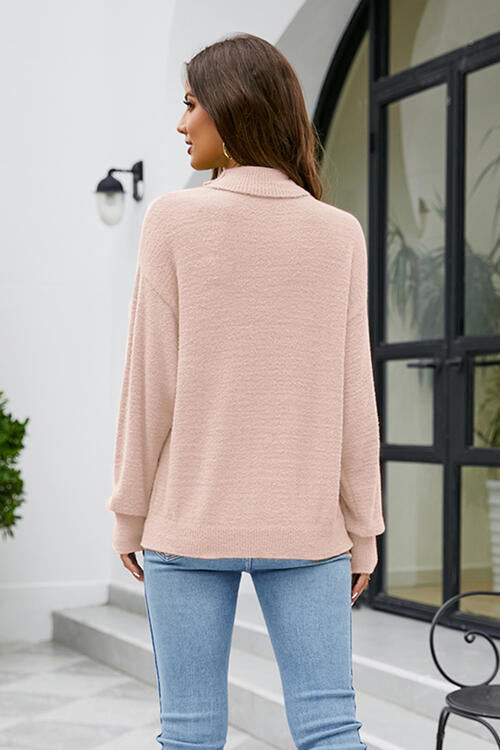 Mock Neck Dropped Shoulder Long Sleeve Sweater-Teresa&#39;s Fashionista LLC