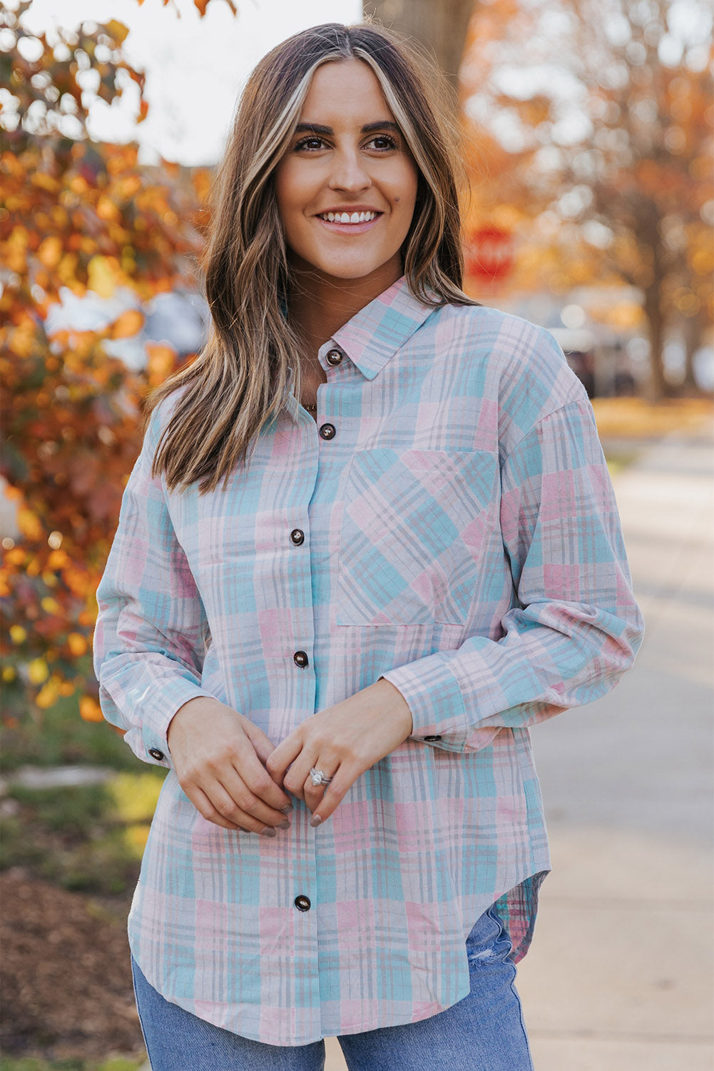 Plaid Button-Up Dropped Shoulder Shirt-Teresa&#39;s Fashionista LLC