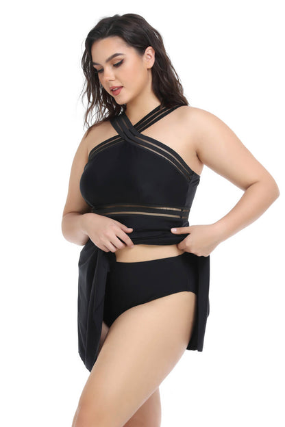 Plus Size Handkerchief-Hem Swim Dress and Bottoms Set-Teresa&#39;s Fashionista LLC