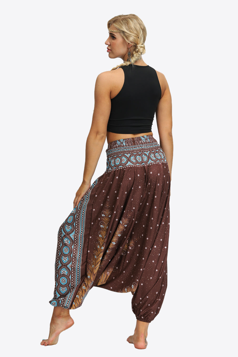 Printed Smocked Waist Harem Pants-Teresa&#39;s Fashionista LLC